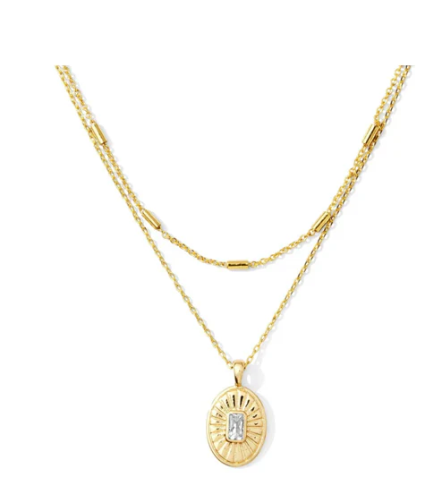 Two Layer Necklace- oval textured pendant with R