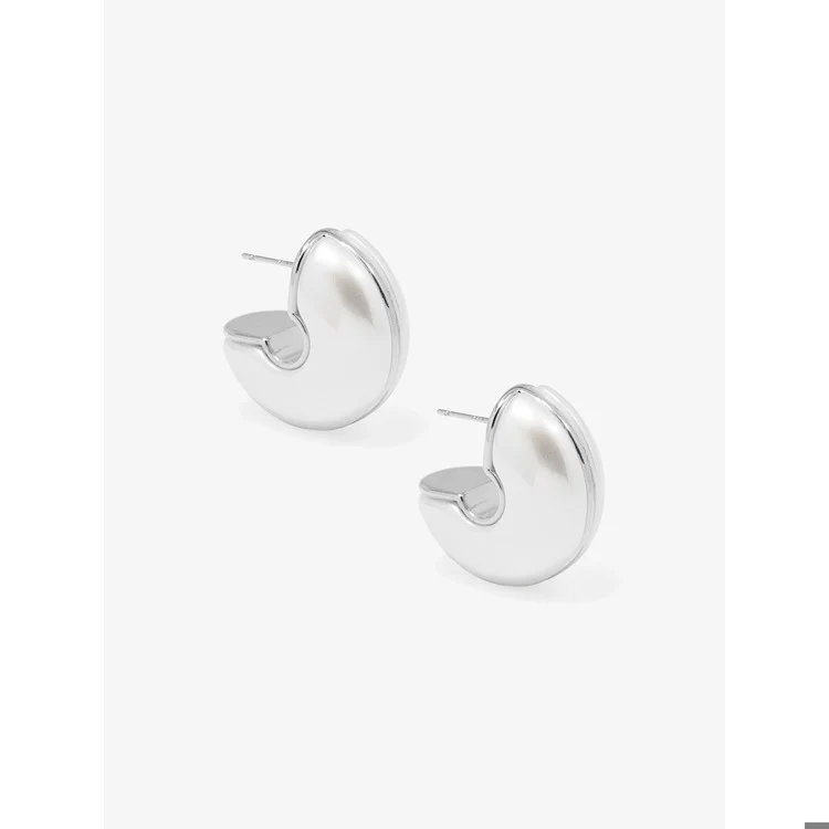 Two-Tone Crescent Pearl Hoop Earring
