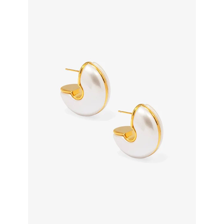 Two-Tone Crescent Pearl Hoop Earring - Image 2