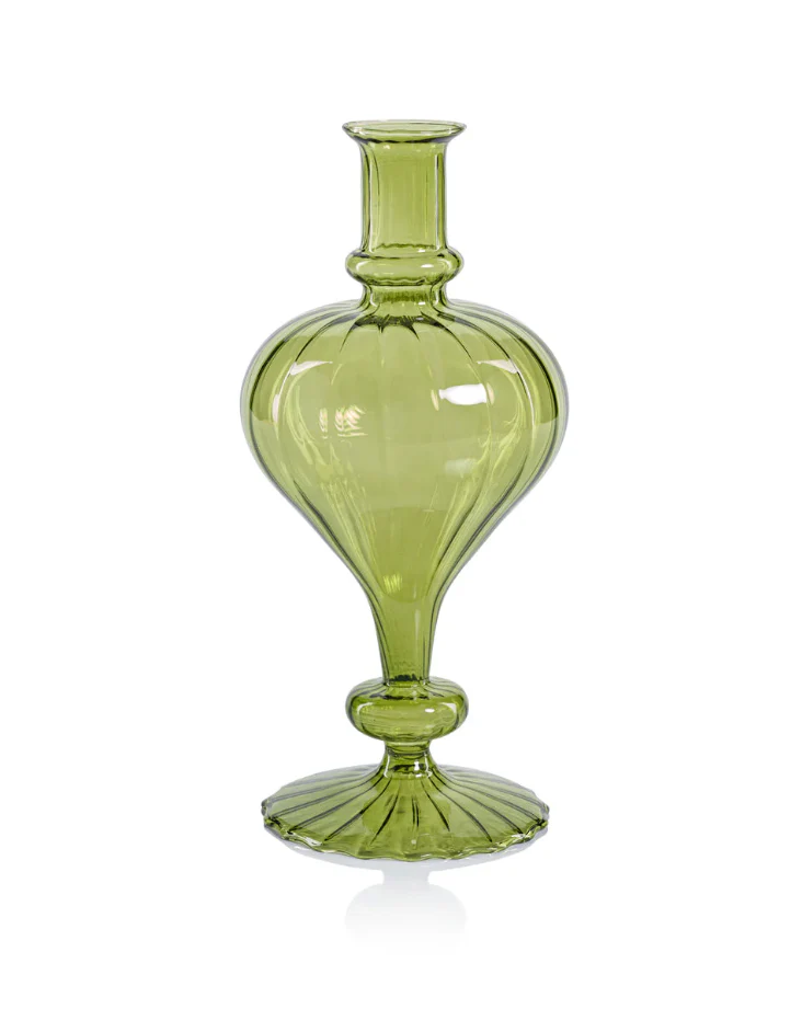 VENETIAN SPIRAL VASE- TURNIP SHAPE / GREEN, 3.5" X  7.5