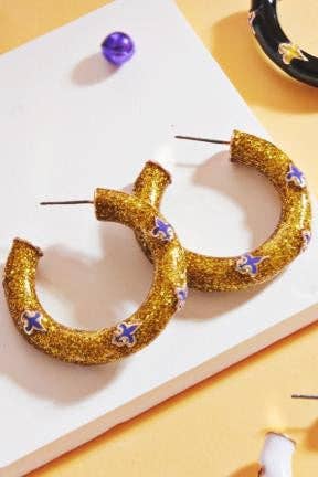 Verita Lane - Mardi Gras Fleur De Lis Enamel Hoop Earrings Hypoaller: White / ONE - Image 2