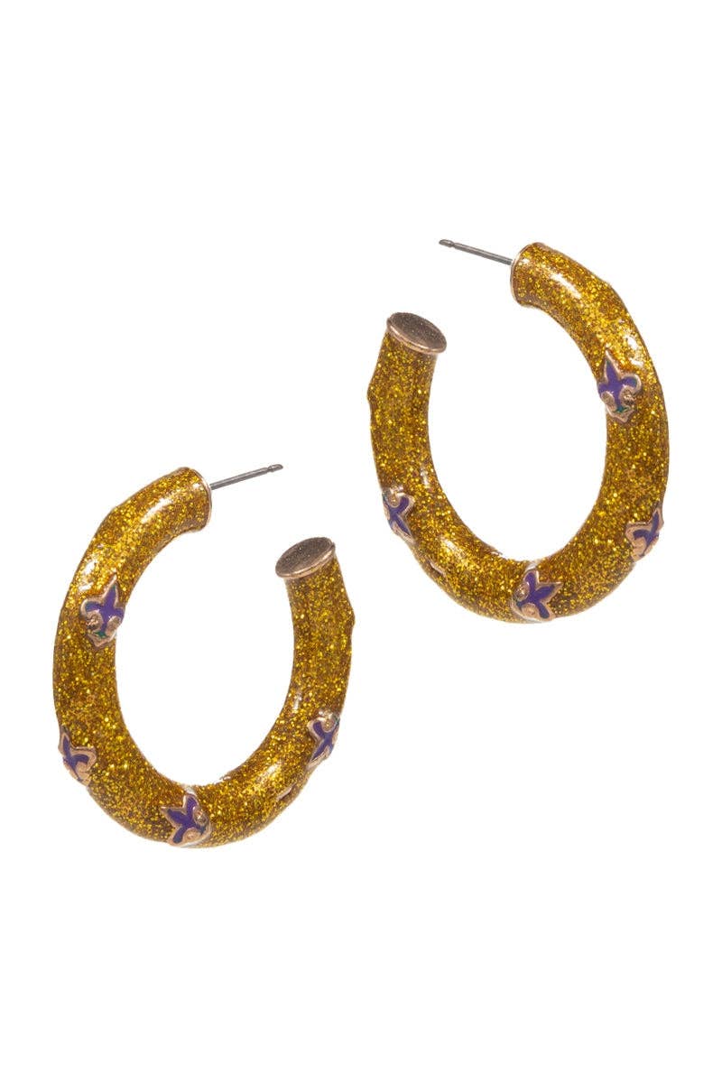 Verita Lane - Mardi Gras Fleur De Lis Enamel Hoop Earrings Hypoaller: White / ONE - Image 4