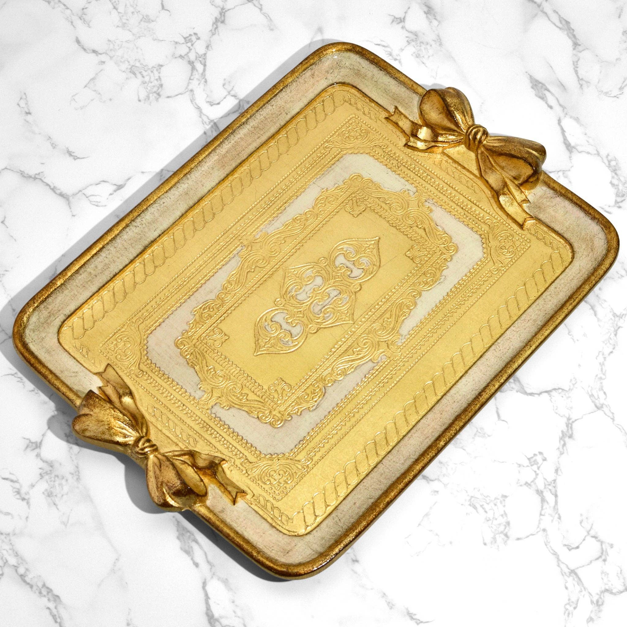Florentine Carved Rectangle Bow Tray, Made in Italy: White - Image 4