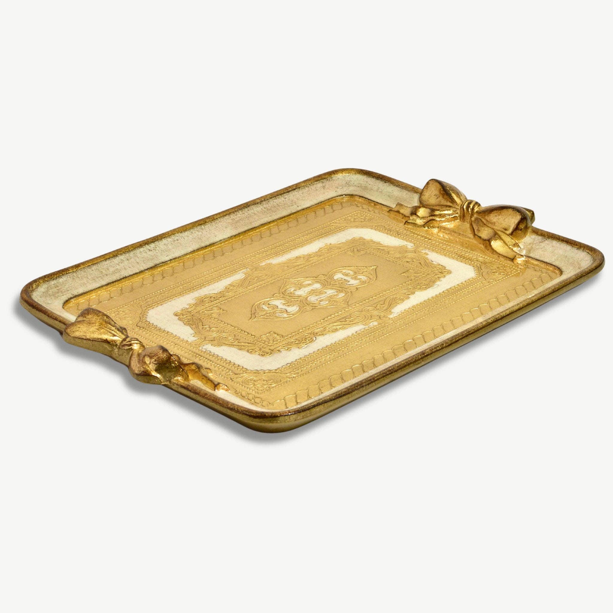 Florentine Carved Rectangle Bow Tray, Made in Italy: White - Image 9
