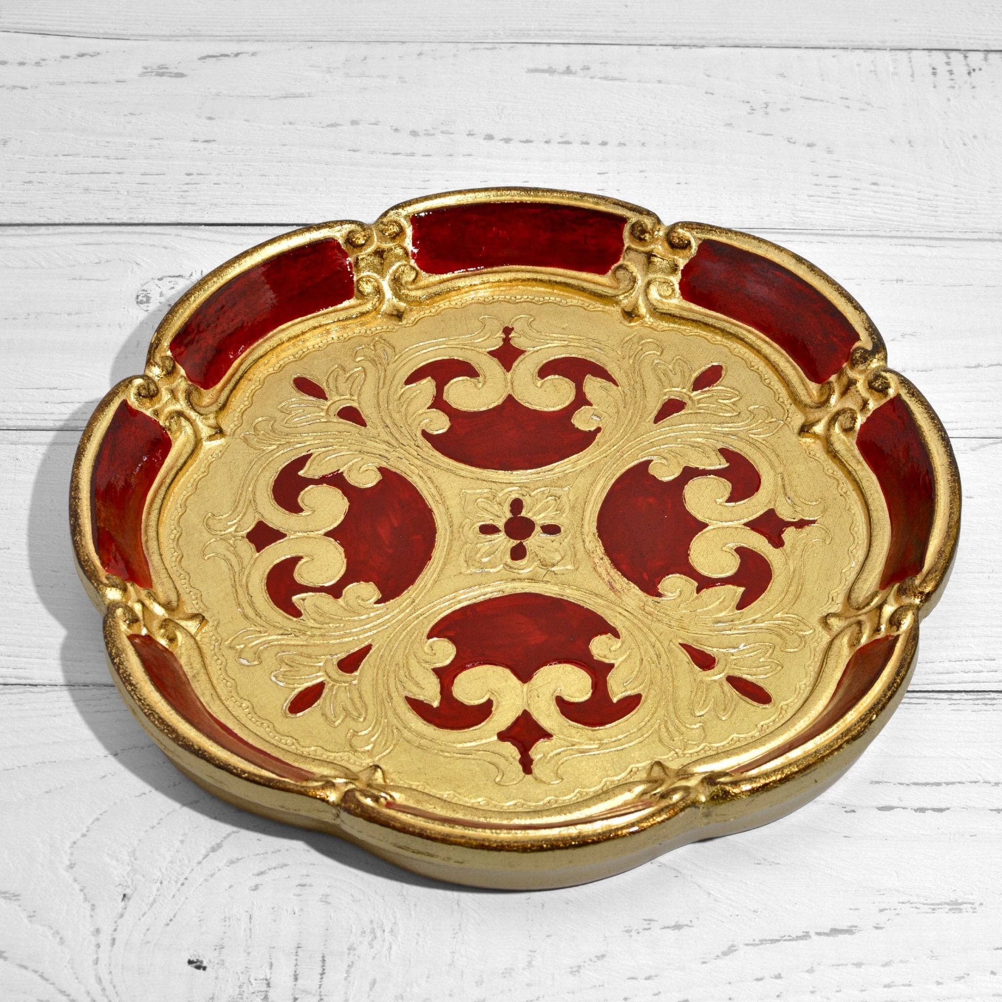 Florentine Carved Wood Round Deep Tray, Made in Italy: Black - Image 6