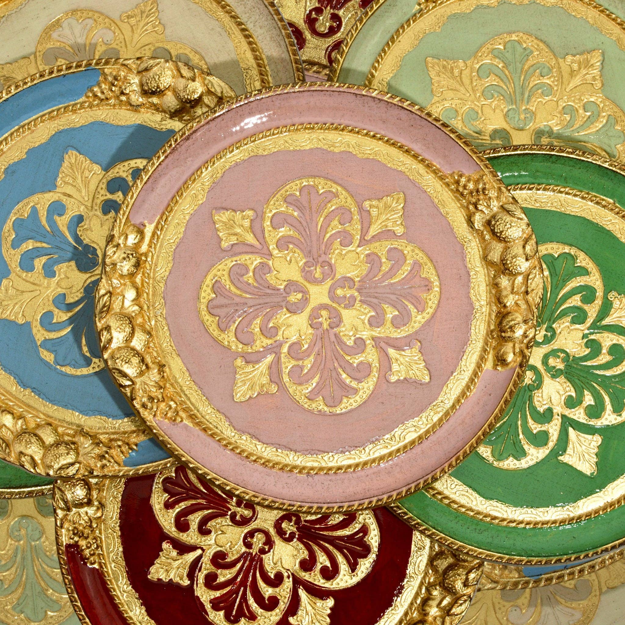 Florentine Carved Wood Small Circle Lemon Tray: Basil Green - Image 2