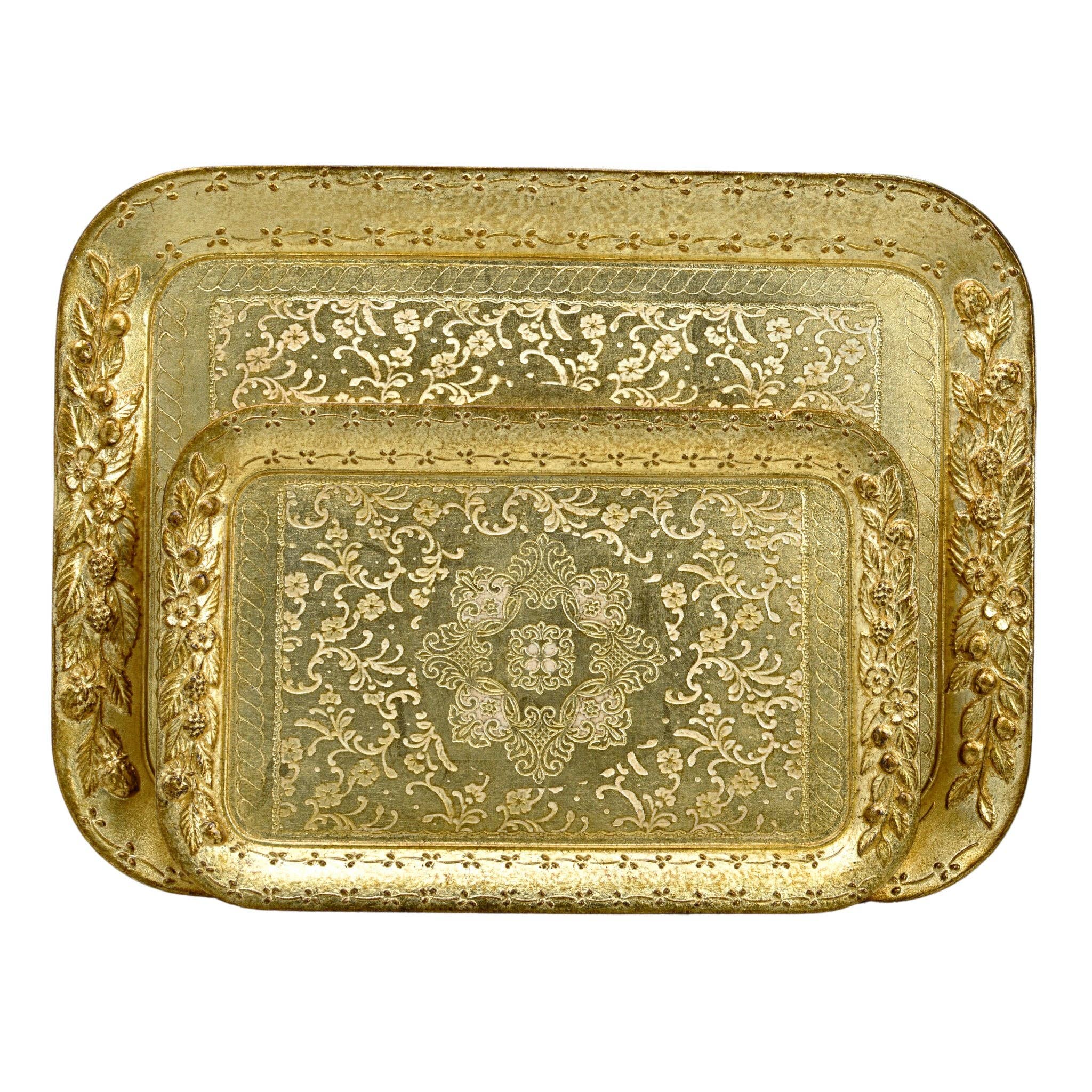 Florentine Wood Rectangle Berry and Botanical Tray, Made in Italy: Cappuccino / Large - Image 6