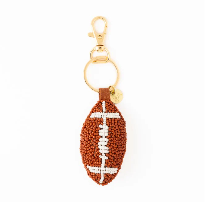 Violet beaded football bag charm brown