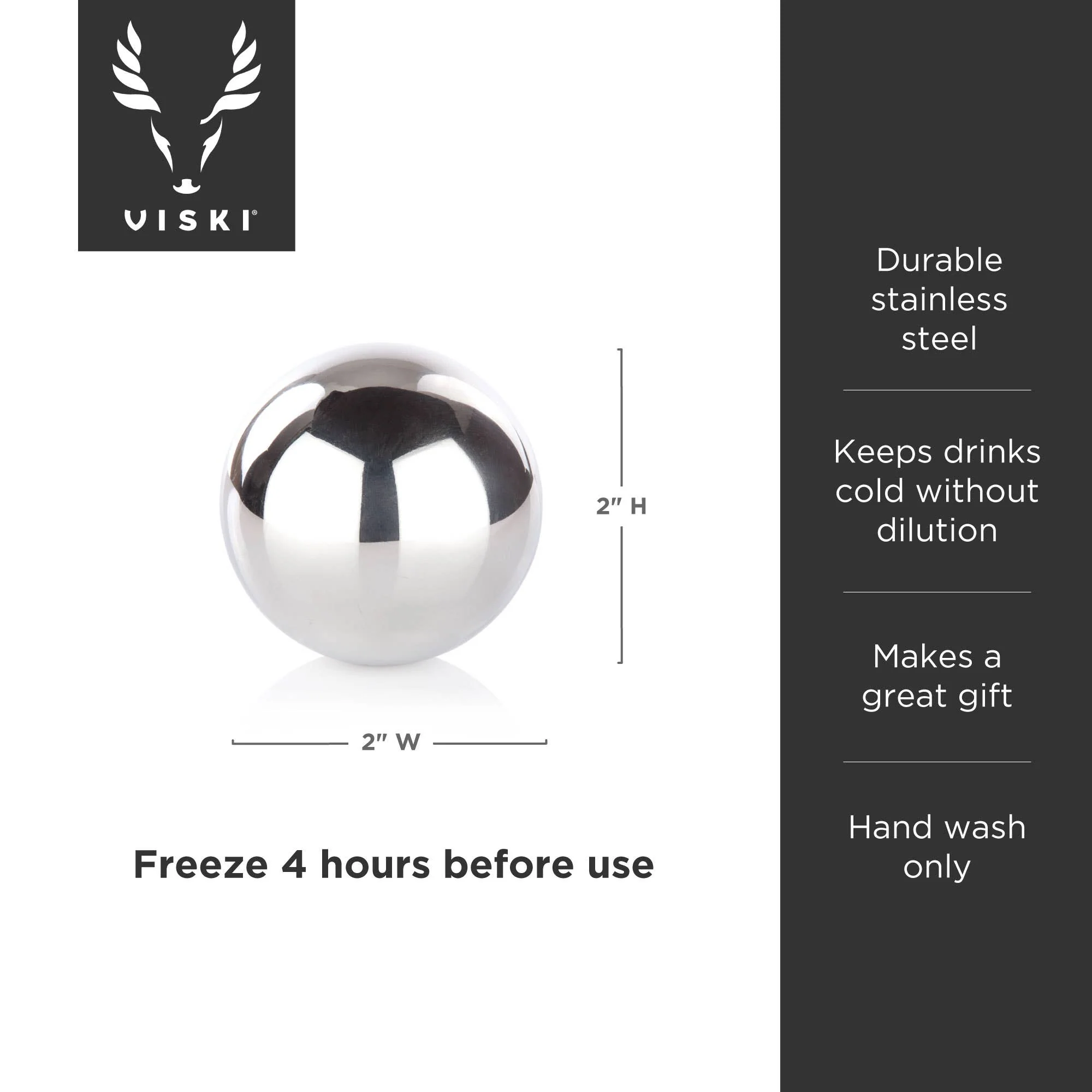 Viski - Glacier Rocks® Large Stainless Steel Whiskey Ball - Image 4