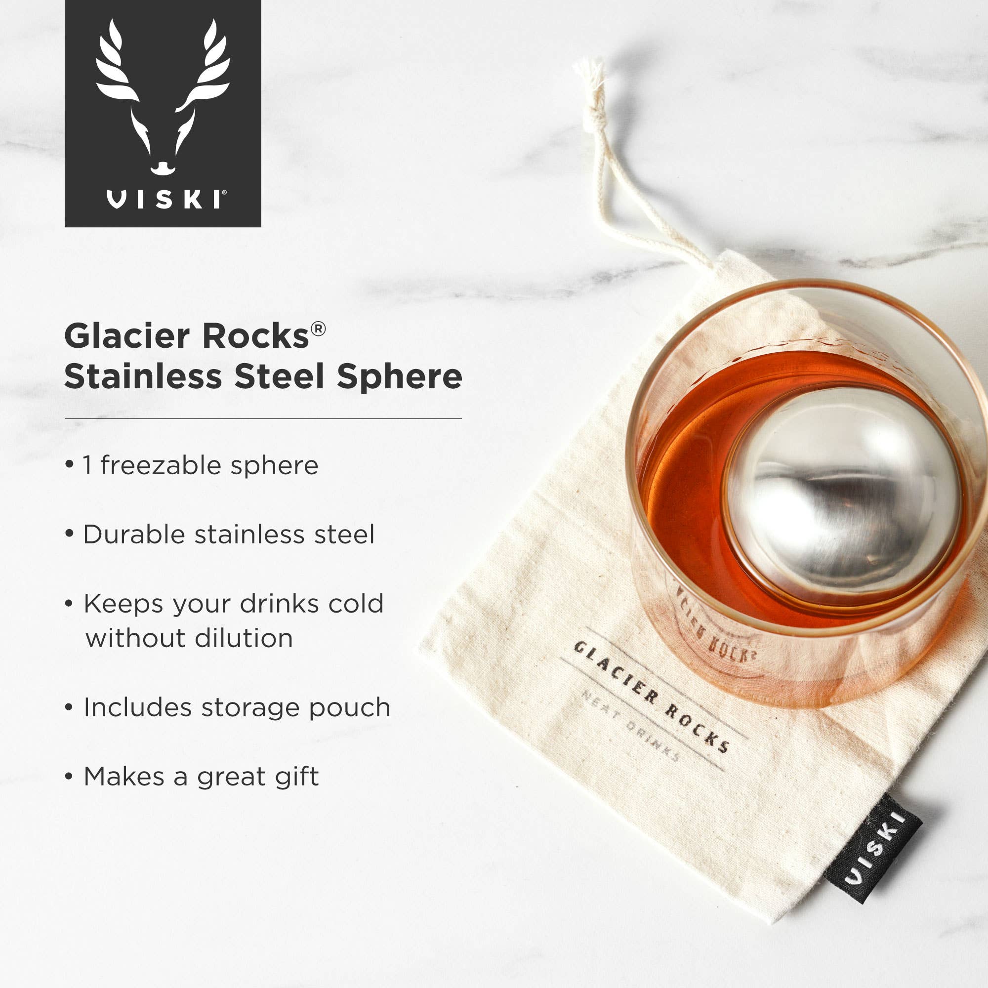 Viski - Glacier Rocks® Large Stainless Steel Whiskey Ball - Image 6
