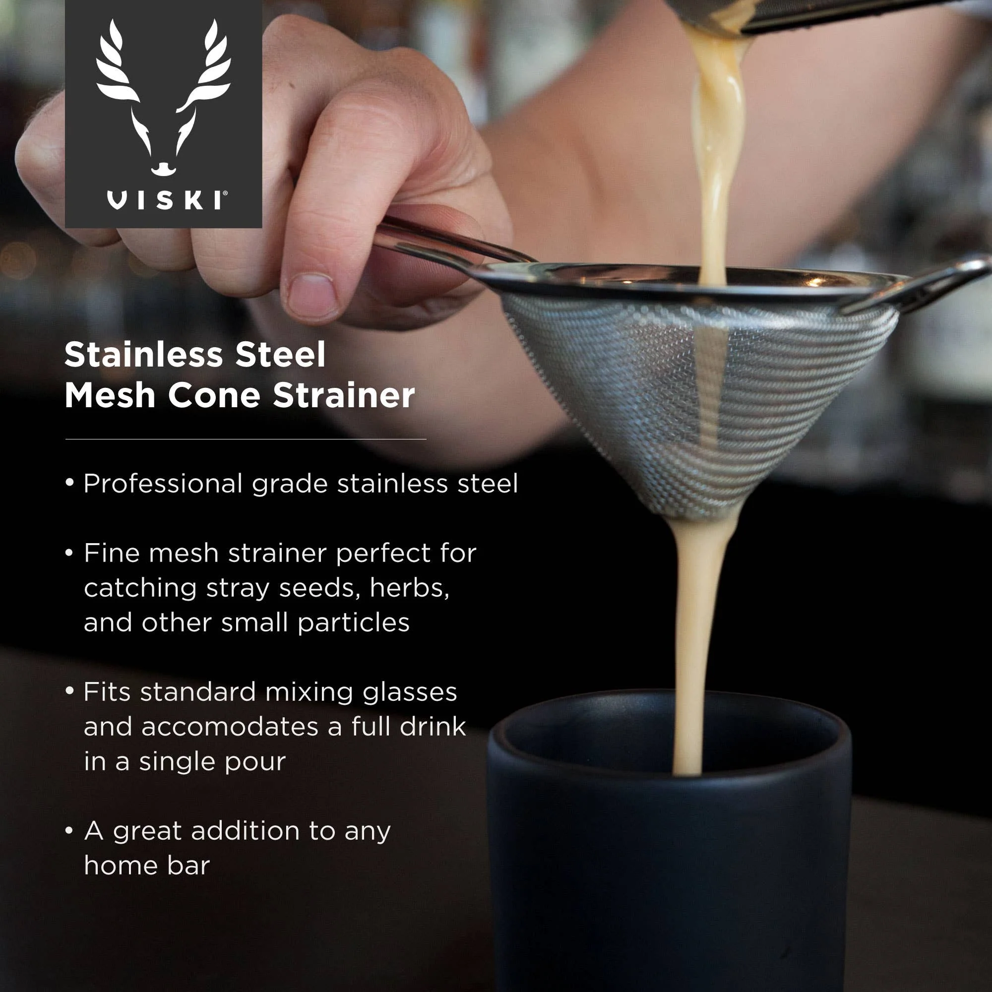 Viski - Harrison Stainless Steel Fine Mesh Cone Cocktail Strainer - Image 5