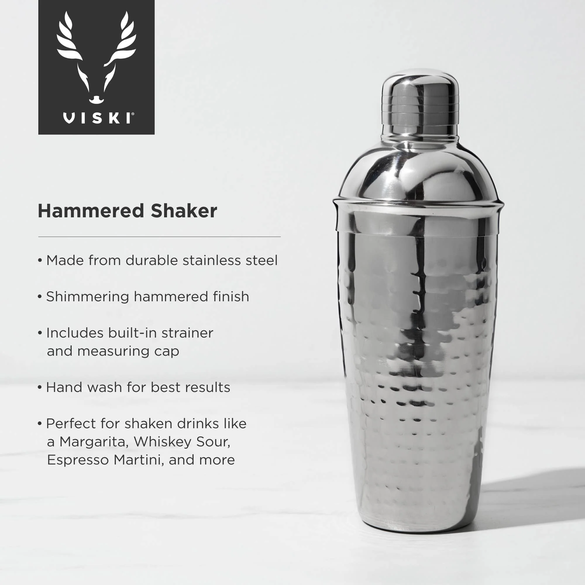 Viski - Irving™ Hammered Stainless Steel Cocktail Shaker - Image 6