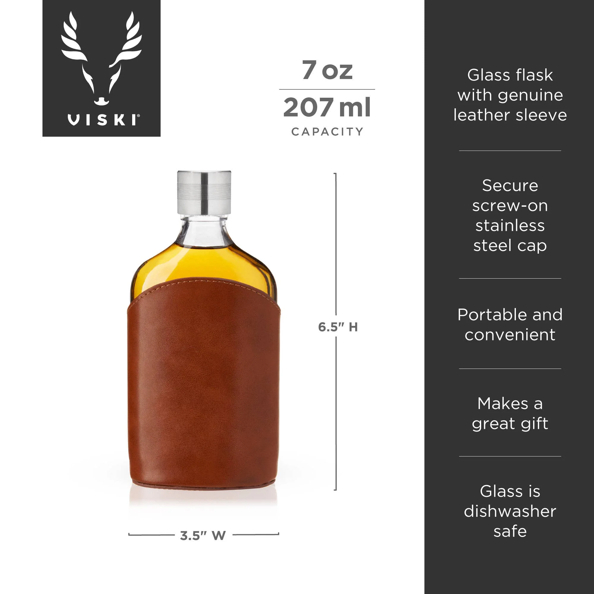 Viski - Parker Leather-Wrapped Glass Flask - Image 4