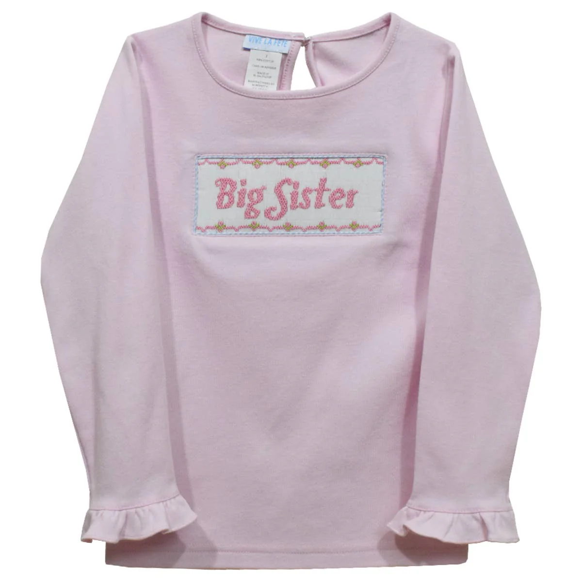 Vive La Fete - Big Sister Smocked Light Pink Ruffle Long Sleeve T-Shirt: 3