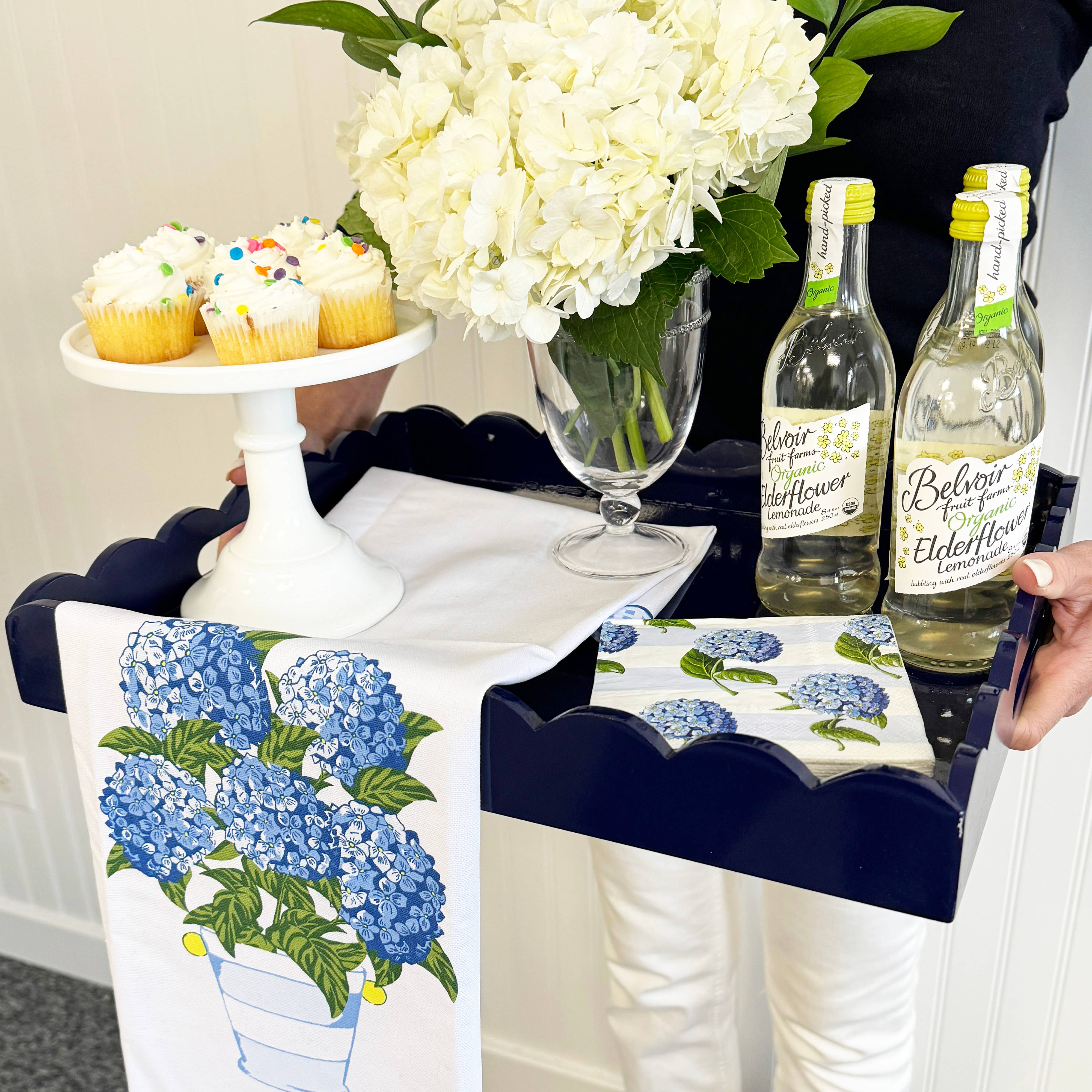 WH Hostess Social Stationery - Hydrangeas Striped Pot Tea Towel - Image 3
