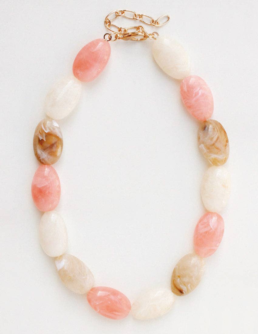 What's Hot - Cream, Light Pink, and Brown Stone 16"-18" Necklace