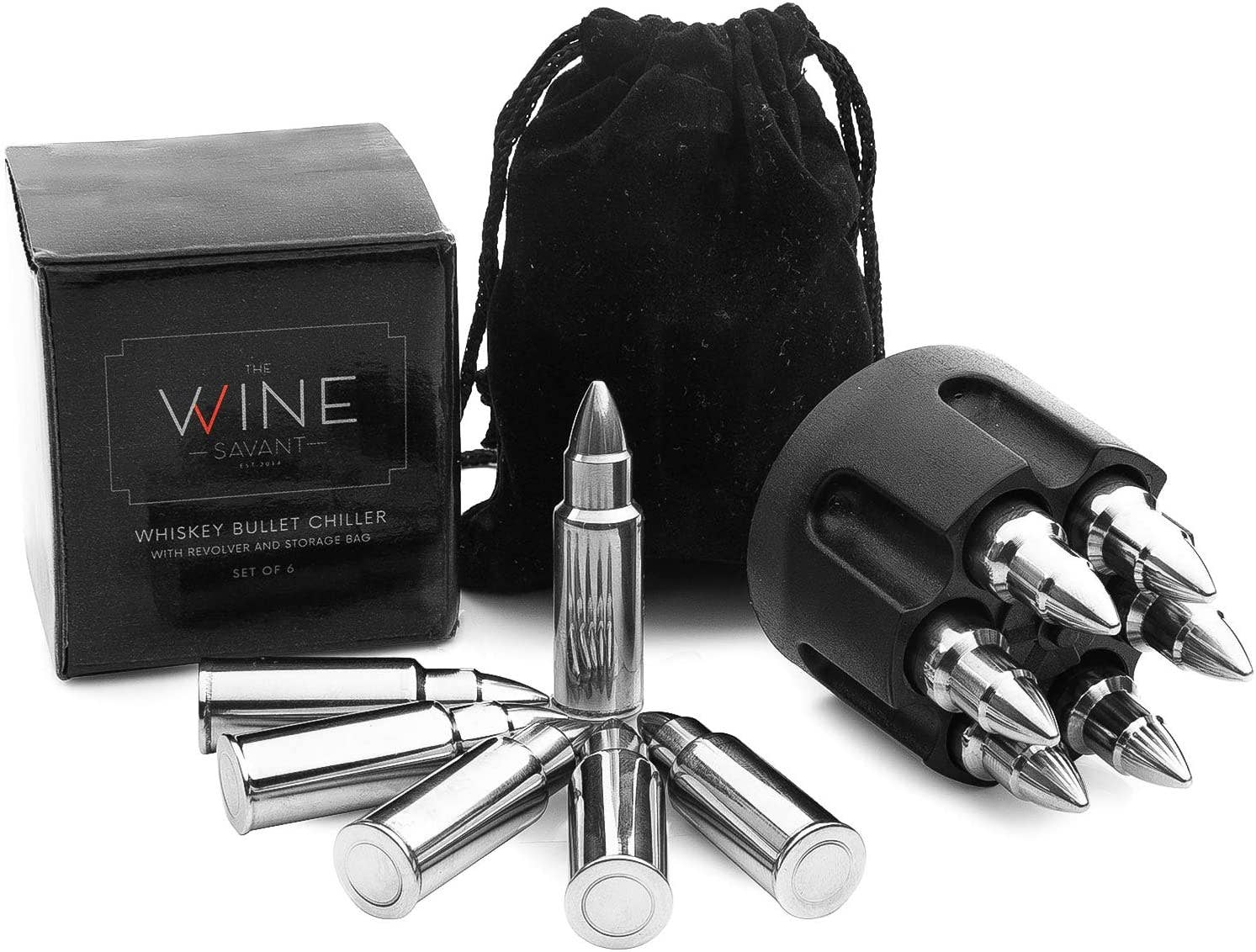 Whiskey Stones Bullets Set 6 Bullets Inside Revolver