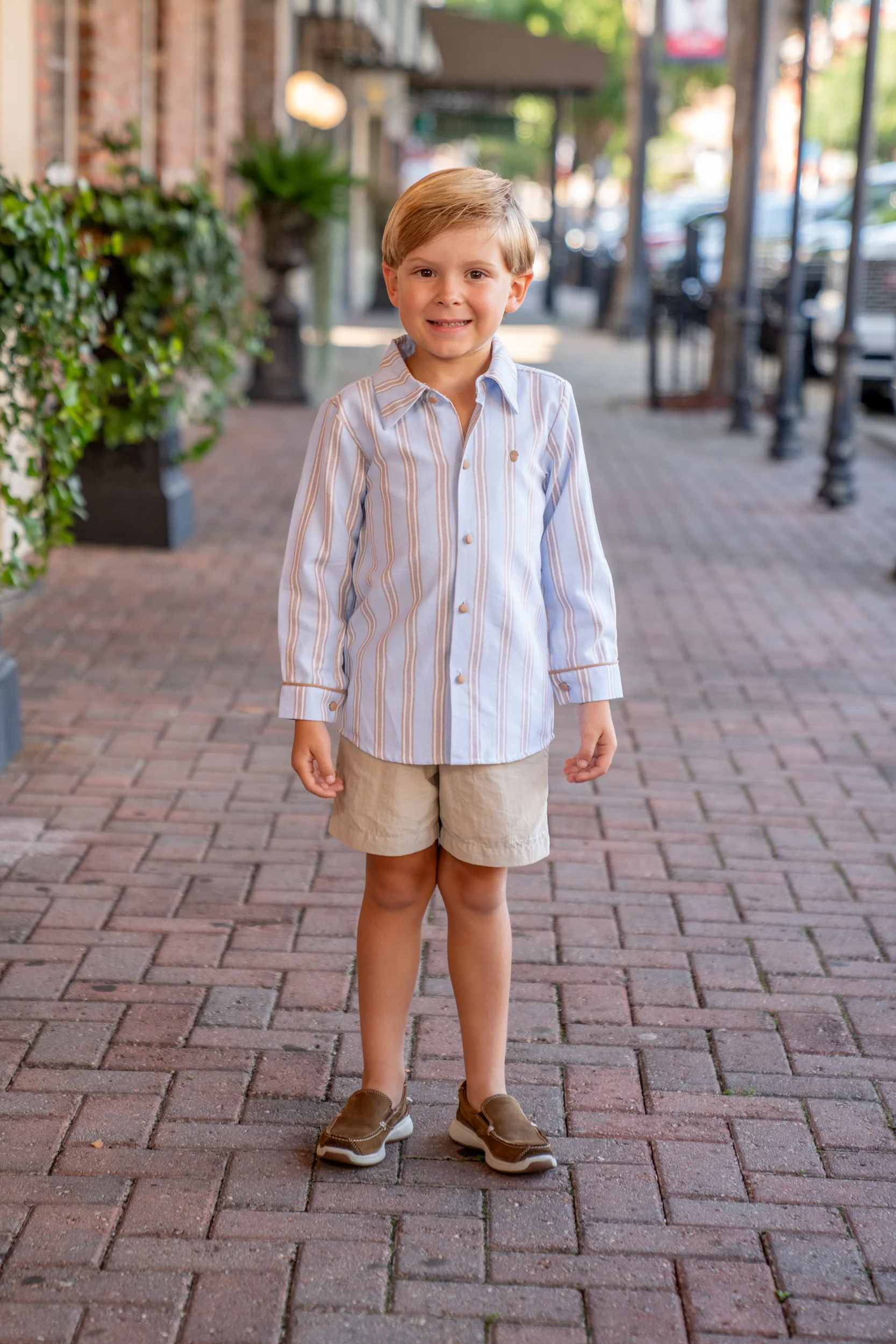 William Blue and Brown Striped Oxford Shirt - Image 2