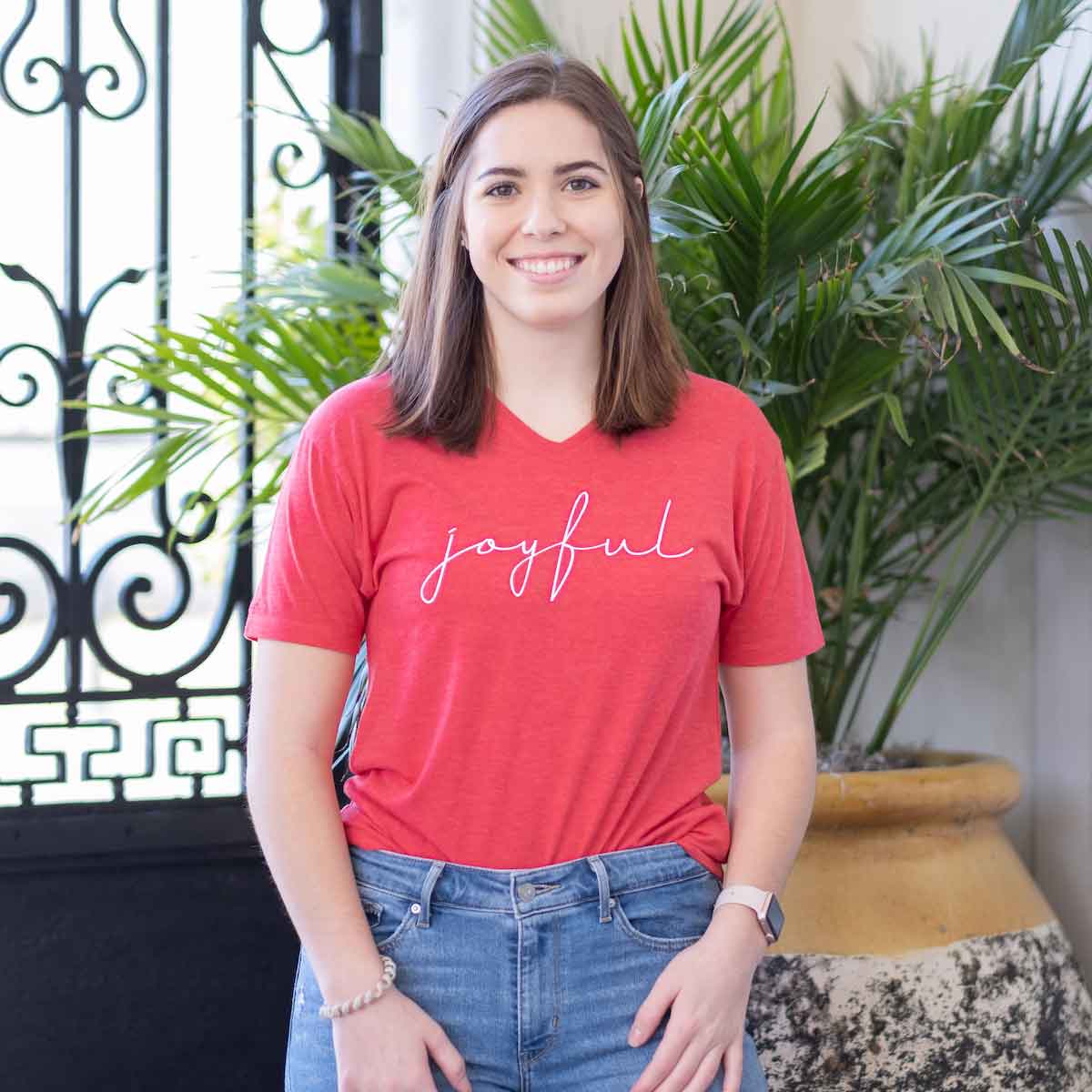 Women's Joyful V-Neck T-Shirt   Red/White XSmall