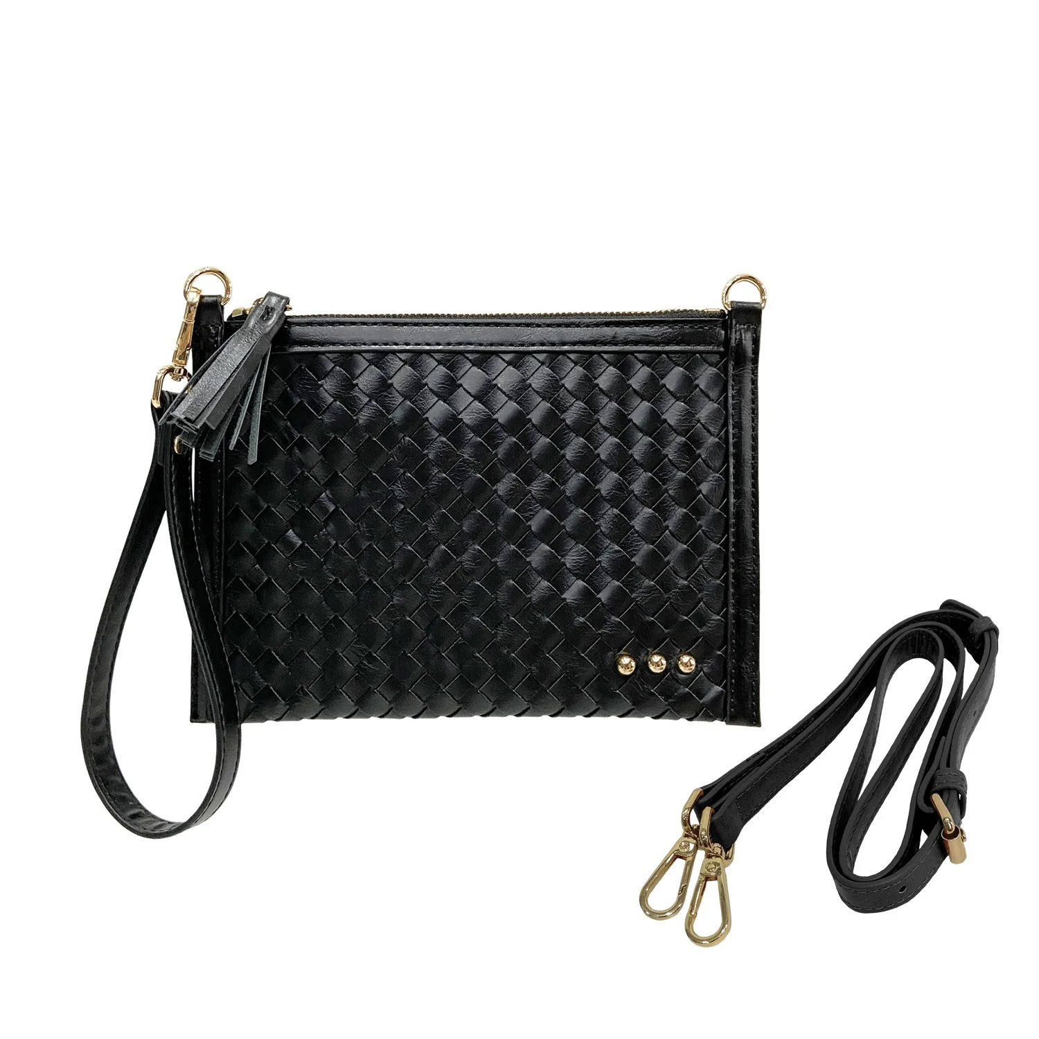 Woven Black Veda Woven Crossbody and Clutch Bag