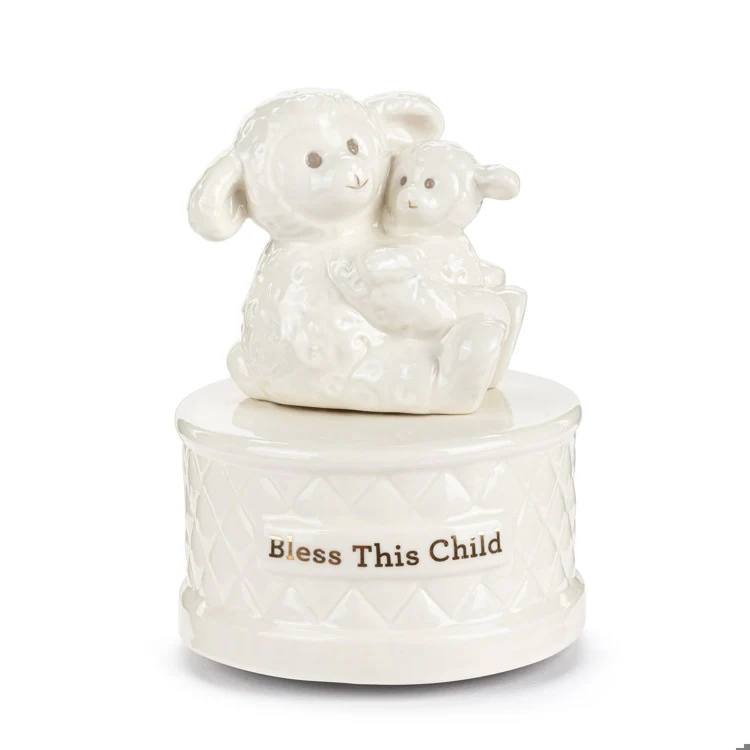 Wrapped in Prayer Ceramic Lamb Music Box - 4x5.5in