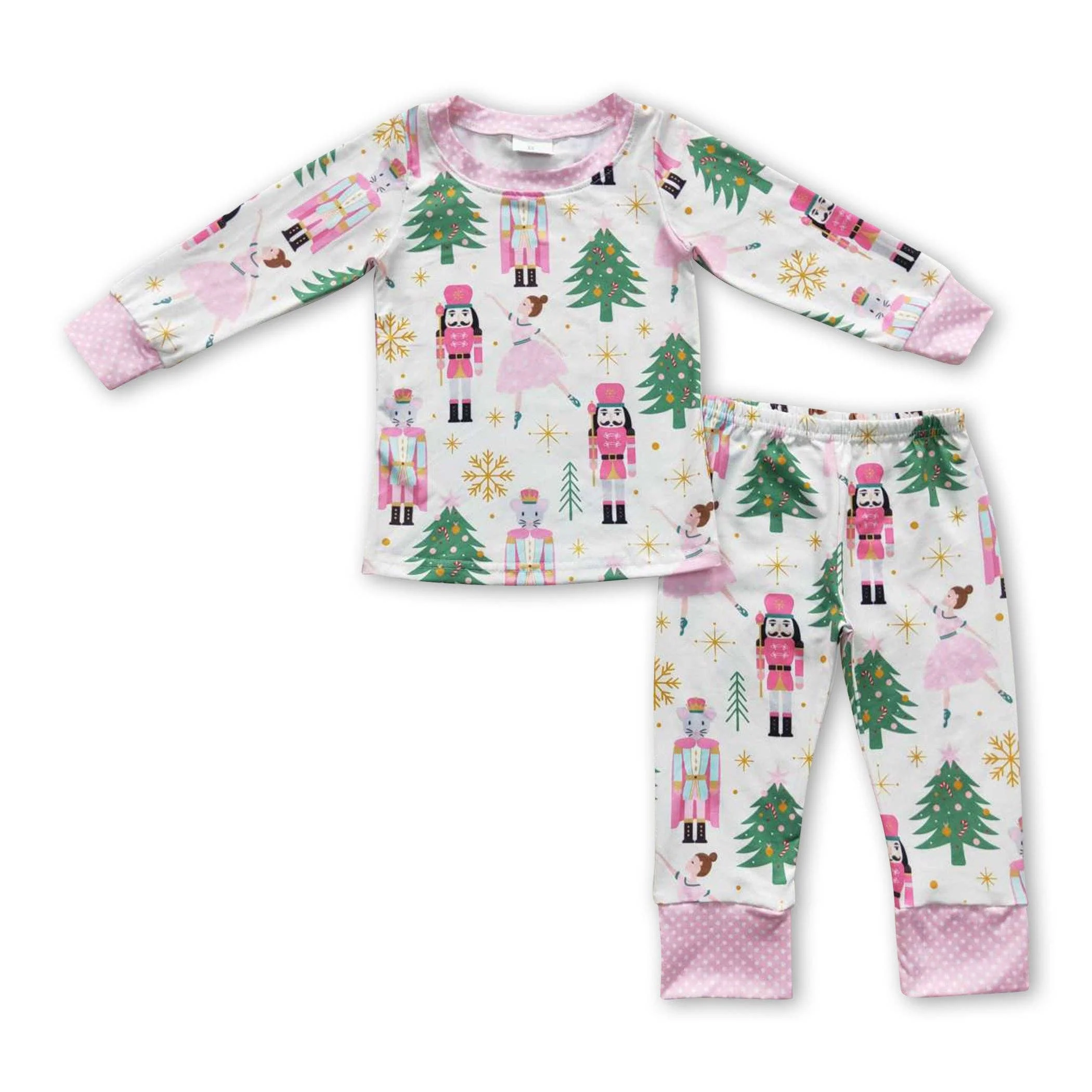Yawoo Garments - Pink Christmas tree polka dots ballet kids girls pajamas: 14-16T