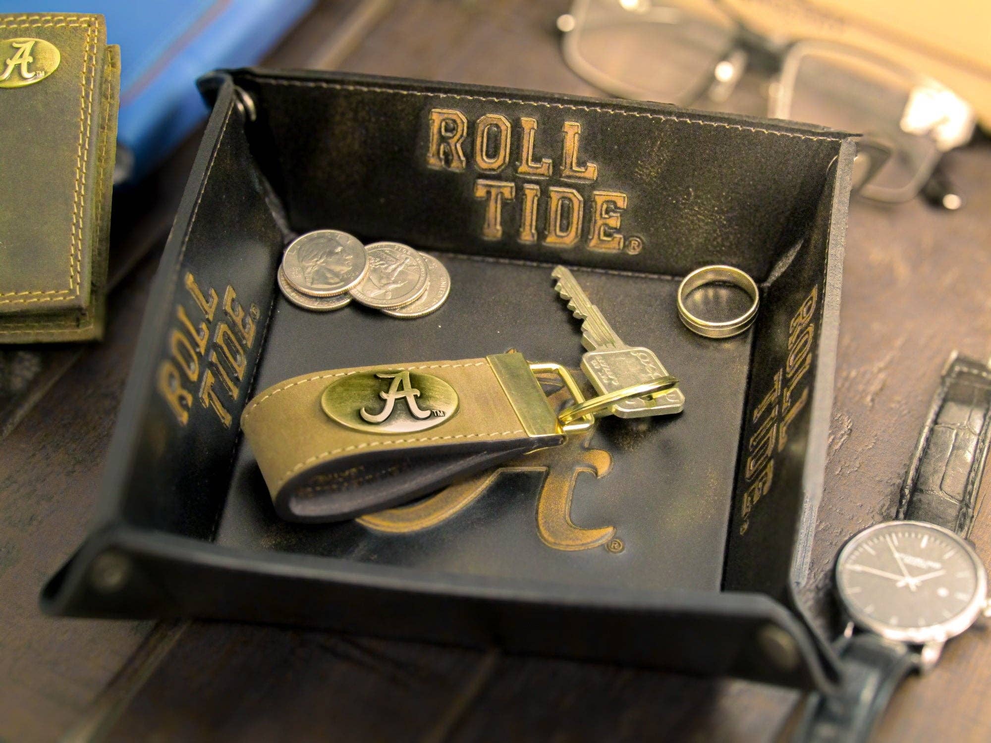 Zep-Pro - Collegiate Leather Key Fob. Crazyhorse Full Grain Leather With Antique Brass Logo. Alabama, Auburn, Ole Miss, Mississippi State, Tennessee.: Alabama Crimson Tide - Image 3